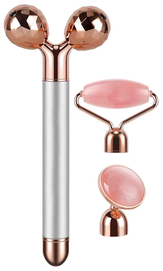 3-IN-1 Electric Jade Roller 3D Roller Facial Roller & Face Massager, Rose Quartz by DANGSHAN