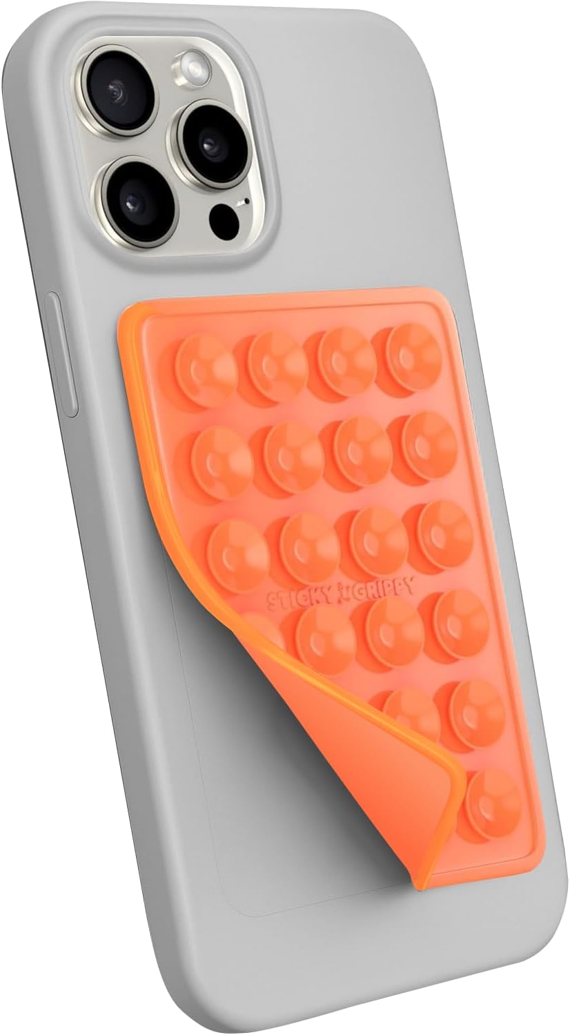 Suction Phone Case Mount, Sillicon Adhesive Phone Accessory for iPhone and Android, Hands-Free Fidget Toy Mirror Shower Phone Holder, Tiktok Videos and Selfies (Orange)