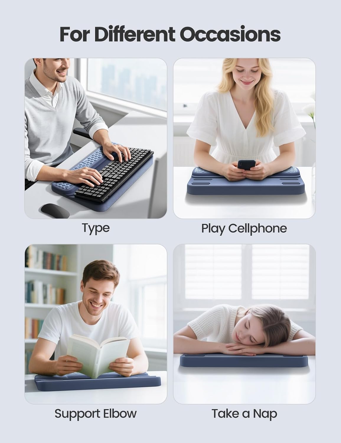 Vaydeer Wrist Rest with Keyboard Stand, Computer Wrist Support Pad, Ergonomic Keyboard Riser Holder Lift Tray with Wrist Pad, Soft Memory Foam Desk Cushion, Palm Hand Typing for Office Home Gift-Blue