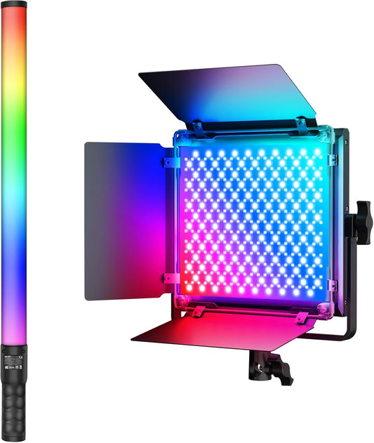 Mettlelite LS800C RGB Light Stick and Mettlelite SPL210C LED Video Light Full Color Video Light with APP Control 2800K-8000K CRI96 TLCI97 RGB CCT HSI Mode LED Light Bundle