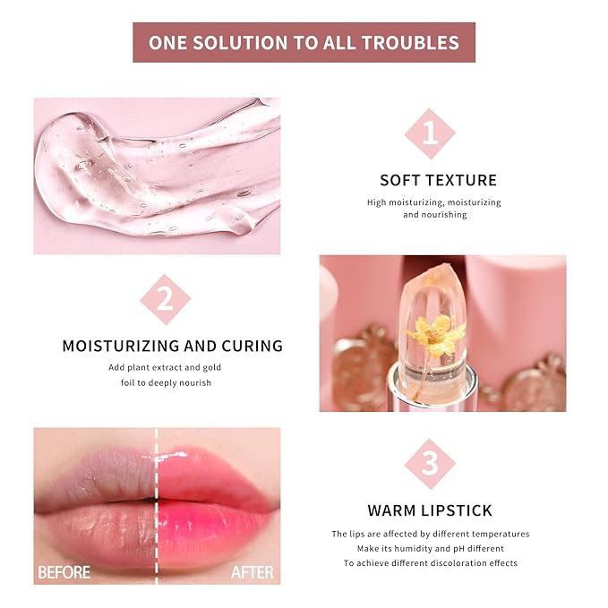 BestLand 6 Pcs/Set Flower Jelly Lipstick Set Temperature Change Moisturizer - Image 3
