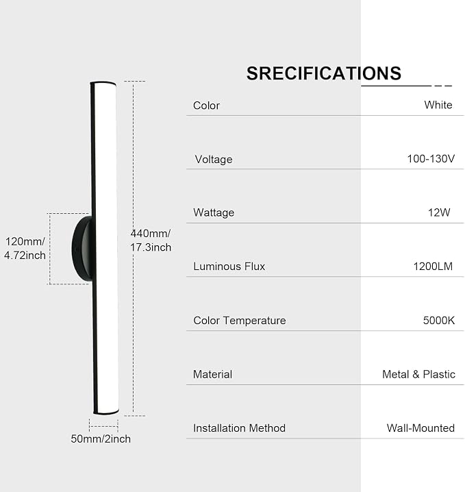 OOWOLF 2 Pack Bathroom Vanity Light, Adjustable Brightness 12W 17.3inch - Image 6