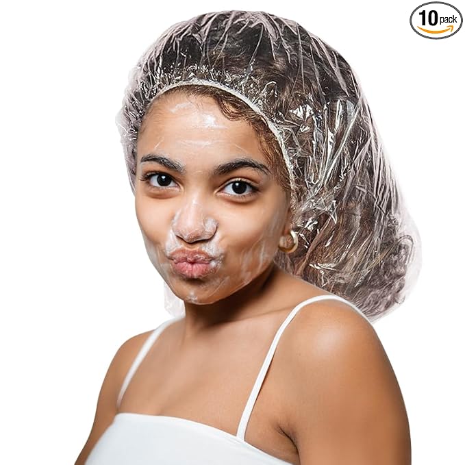 Shower Cap 10 Pcs Disposable Plastic Bath Cap Waterproof Spa Shower Cap XLarge by senthair