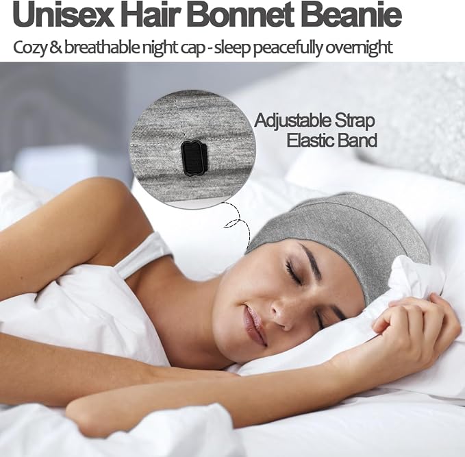 Sleep Cap Bonnet for Sleeping Black Women, Adjustable Cooling Ice Silk Lined - Image 3