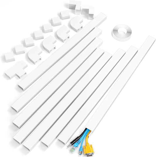 Yecaye Large Cord Hider for 3-4 Wires, Paintable Cord Cover Wall Cable Management System, PVC Wire Hide, Cable Raceway Kit for Wall Mount TV, W1.18in H0.67in, White