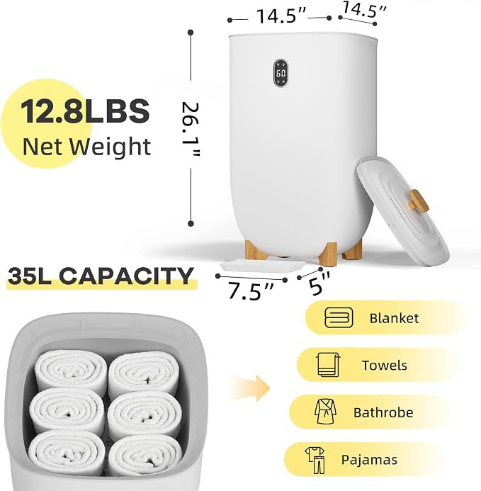 GarveeLife 35L Towel Warmer Bucket, Large Capacity Hot Air Towel Dryer & - Image 2