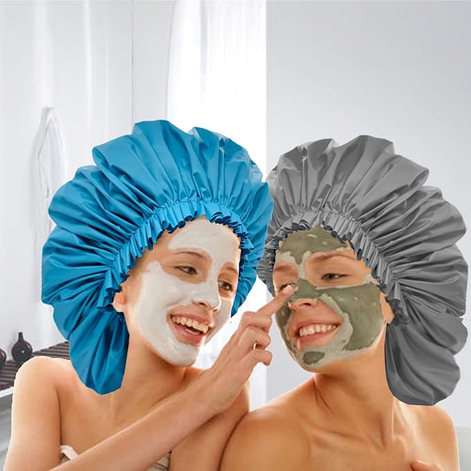 ELEBOX 4 Pack Premium Collection Super Jumbo Shower Cap Extra Large Shower Caps - Image 4