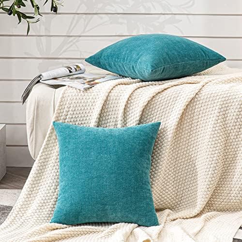 GAWAMAY Teal Chenille Throw Pillow Covers 26x26 Set of 2 - Image 5