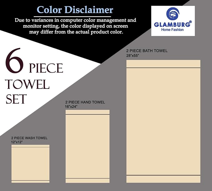 GLAMBURG 100% Cotton Ultra Soft 6 Pack Towel Set, Contains 2 Bath Towels 28x55 - Image 7