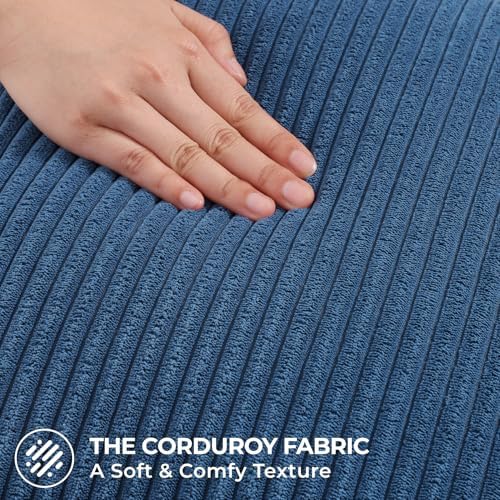 Mecatny Corduroy Decorative Throw Pillow Covers 22x22 Set of 2 Navy Blue - Image 4