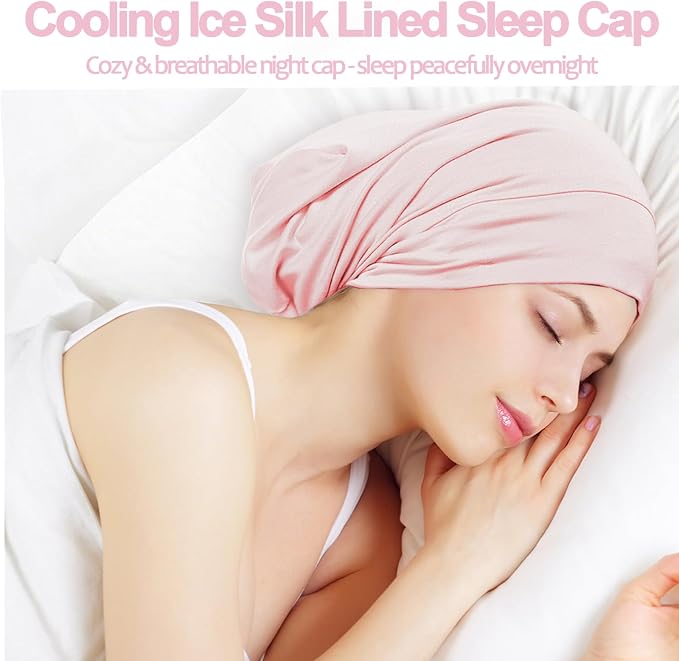 Sleep Cap Bonnet for Sleeping, Adjustable Cooling Ice Silk Lined Hair Bonnets - Image 7