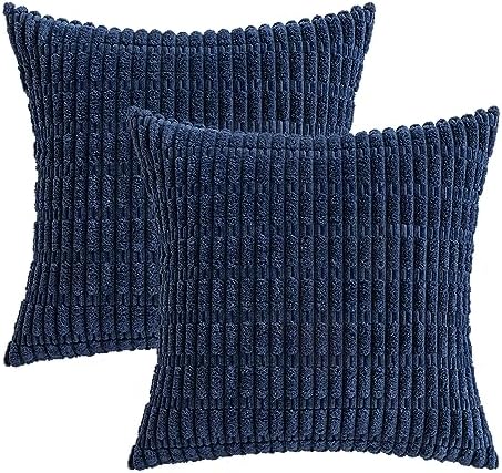 MIULEE Euro Sham Corduroy Decorative Throw Pillow Covers 24x24 Navy Blue - Image 6