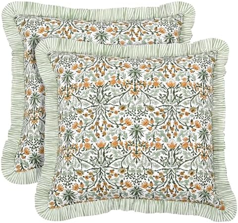 Ridhi Block Print Goldenrod Yellow Throw Pillow Cover 20" x 20" Decorative by Ridhi