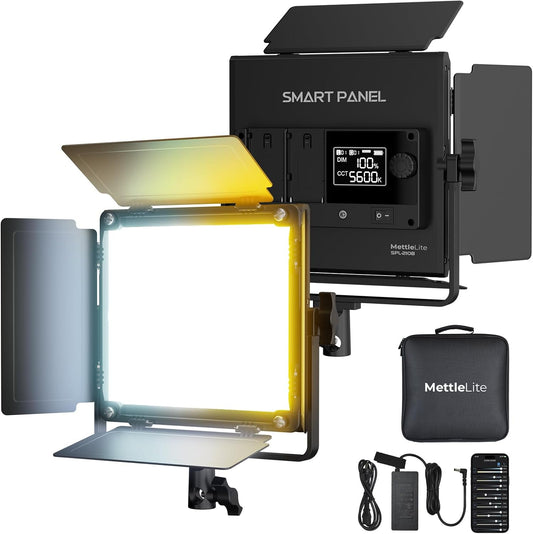 Mettlelite SPL210B Bi Color LED Video Light with APP Control, 3200K-5600K, CRI TLCI 96+, Dimmable Photography Studio Lighting with U Bracket, Barndoor and Carrying case, for Photography/Video/Stream