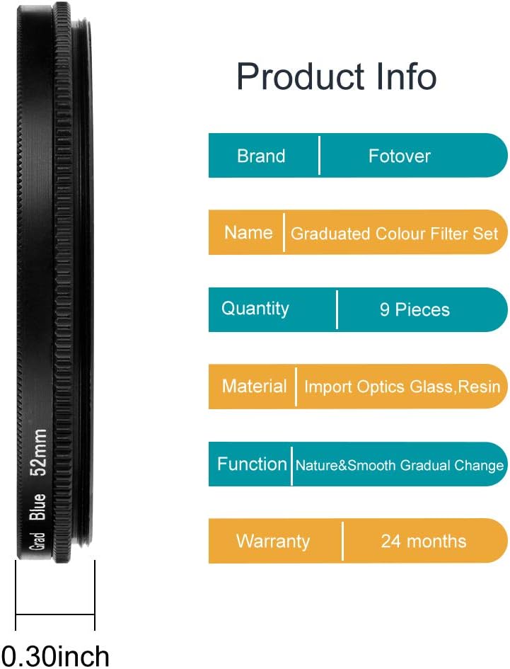 55mm Graduated Color Filters Kit 9 Pieces Gradual Colour Lens Filter Kit Set Accessory for Canon Nikon Sony Pentax Olympus Fuji DSLR Camera + Lens Filter Pouch +Lens Cleaning Cloth