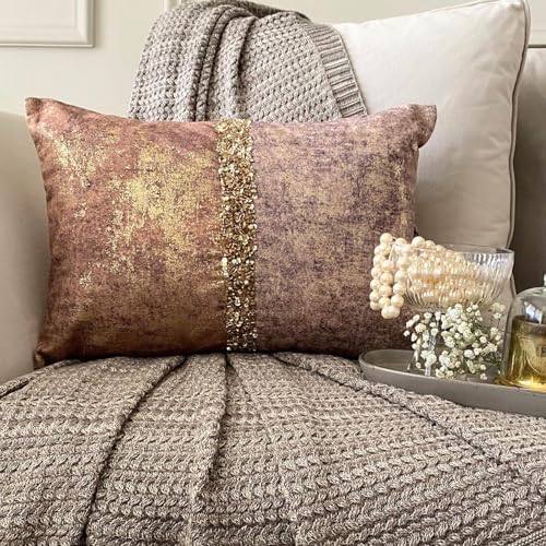 The HomeCentric Decorative Lumbar Pillow Cover Rust & Gold, Sequins Embroidered - Image 2