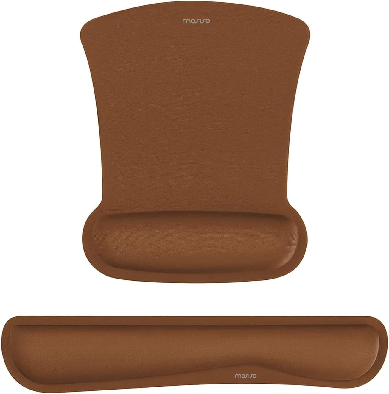 MOSISO Wrist Rest Support for Mouse Pad & Keyboard Set, Ergonomic Mousepad Non-Slip Base Home/Office Pain Relief & Easy Typing Cushion with Neoprene Cloth & Raised Memory Foam, Brown