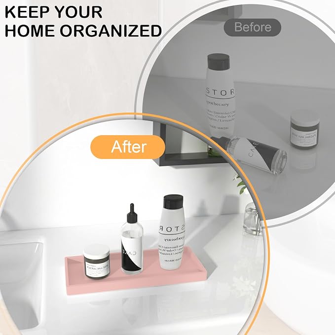 Bathroom Vanity Tray 2 Pack, 11.8 x 5 Inch Silicone Bathroom Counter Tray - Image 4