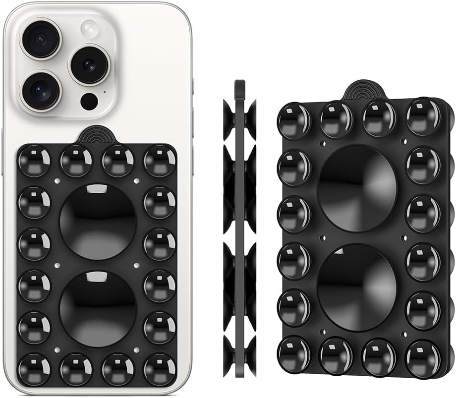 ZYCCER Double Sided Silicone Suction Phone Holder Mount,Compatible with iPhone and Android Cases Hands-Free Mirror Shower Phone Mount Strong Grip Holder (Black, Double Sided 2PCS)