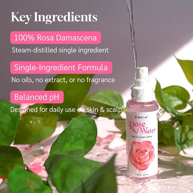 Well's Oil Rosewater Face & Hair Mist Spray | Floral Rosewater Hydrosol | - Image 3