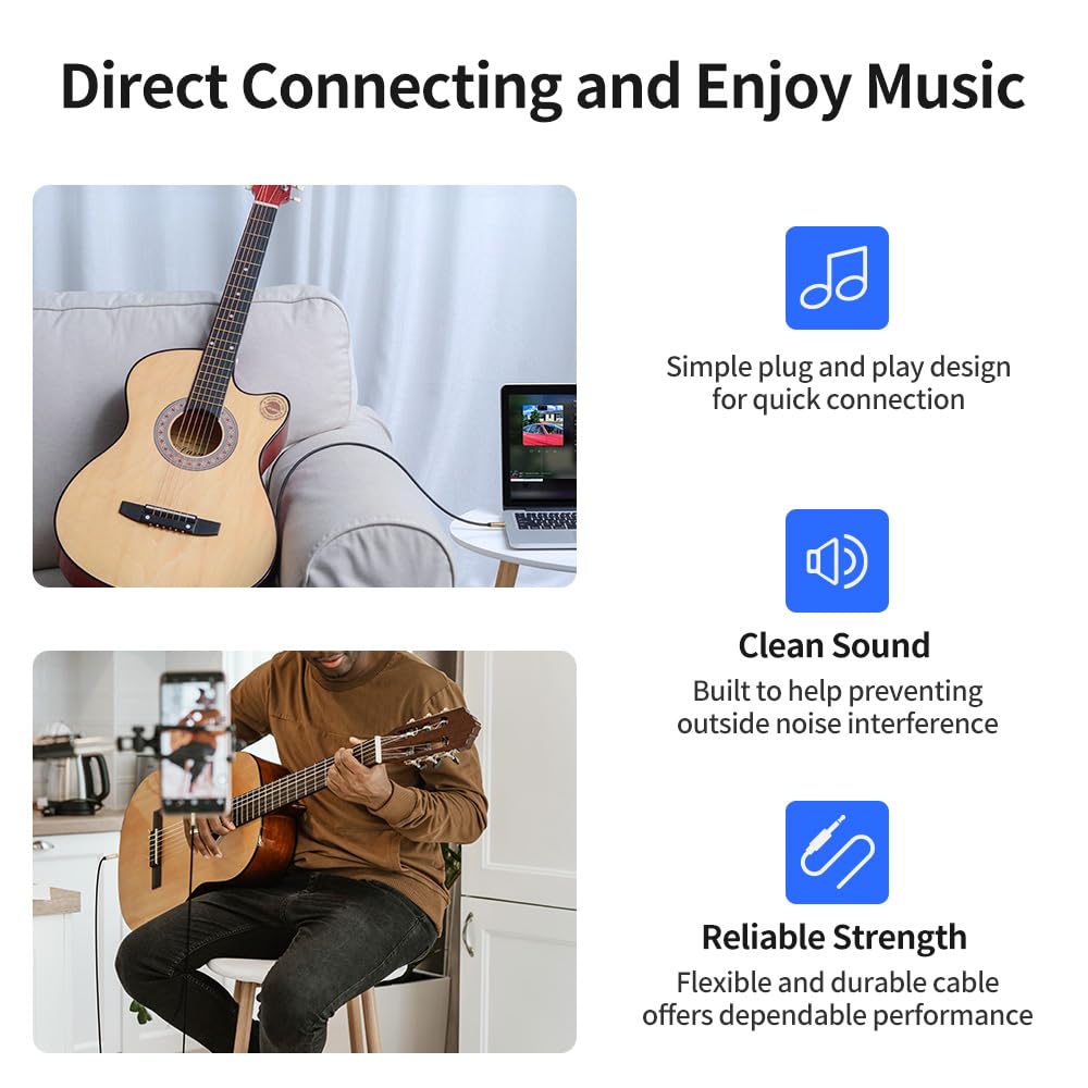 3.5mm to 1/4 Stereo Audio Cable 3.3 Feet /1M, 1/8" to 6.35mm 1/4" TRS Male Aux Cord Double Shielded with Braiding for Guitar, Amplifiers, PC, Home Theater, Speaker, etc.