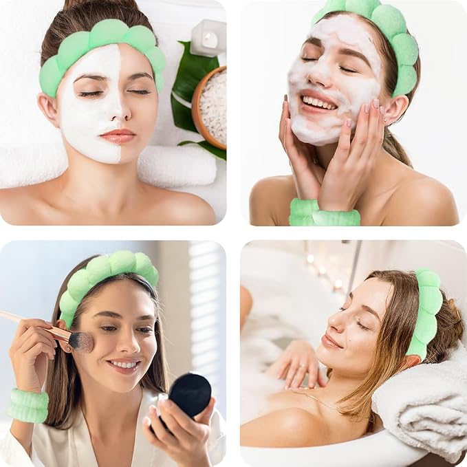 Spa Headbands for Washing Face Wristband Set Sponge Makeup Skincare Headband - Image 3