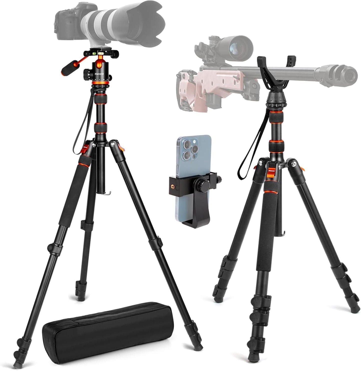 68" Tripod for Camera & Shooting Tripods, 2 in1 Camera Tripods & Monopods with Handle, Aluminum Rifle Tripod & Hunting Stick, Heavy Duty Tripod for DSLR,Canon,Nikon,Sony and Gun,Extra Carry Bag