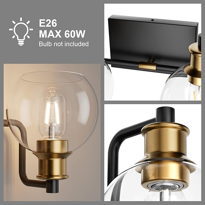 Tipace 2 Lights Vintage Bathroom Vanity Light Fixtures Over Mirror Black & Gold - Image 5