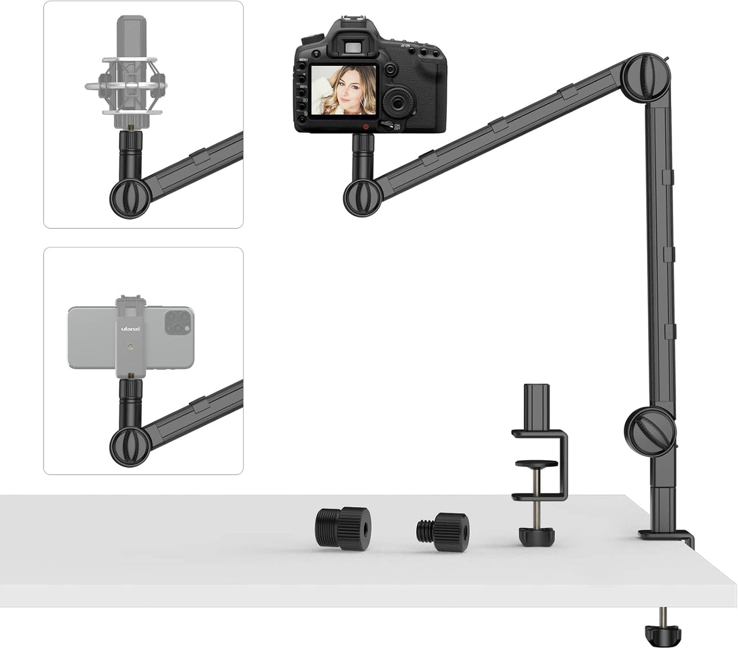 PICTRON VIJIM LS25 Camera Desk Mount, Flexible Overhead Webcam Stand with Boom Arm, Table C-Clamp Suitable for Photography Videography Live Stream