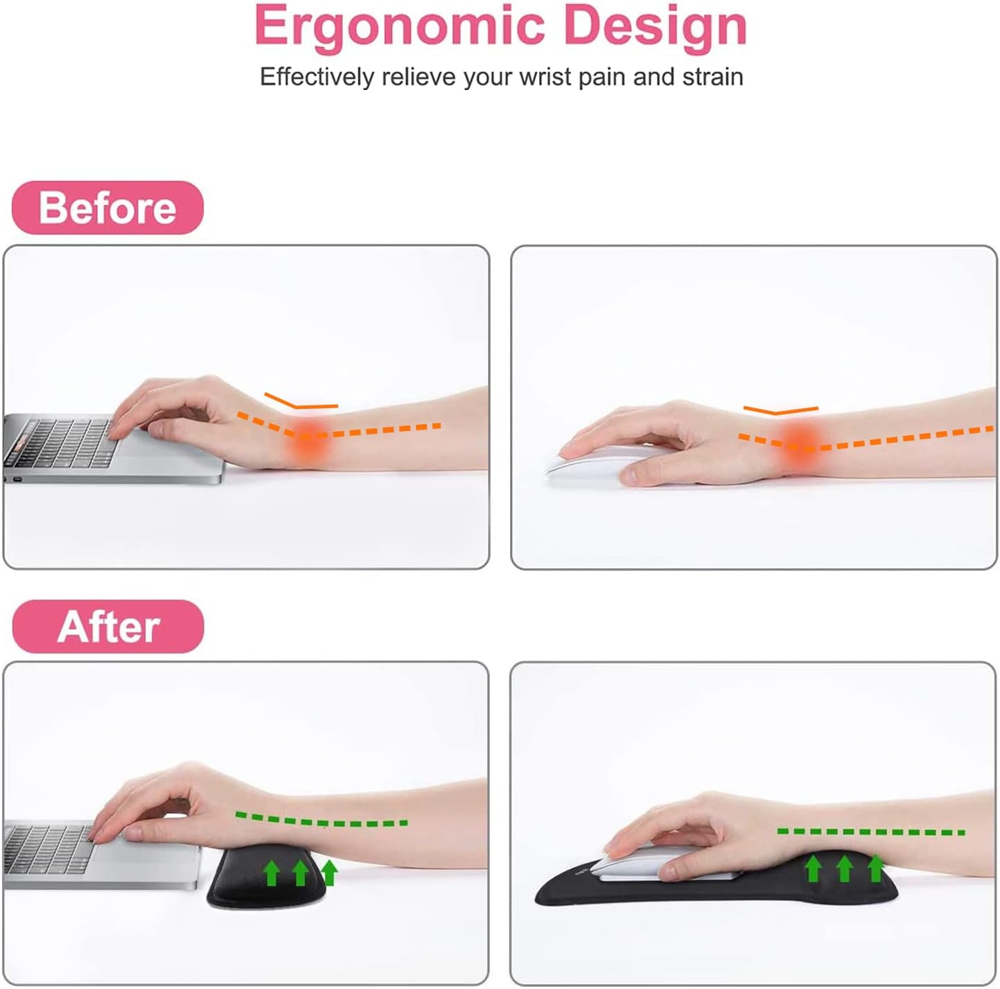 MOSISO Wrist Rest Support for Mouse Pad & Keyboard Set, Ergonomic Mousepad Non-Slip Base Home/Office Pain Relief & Easy Typing Cushion with Neoprene Cloth & Raised Memory Foam, Black