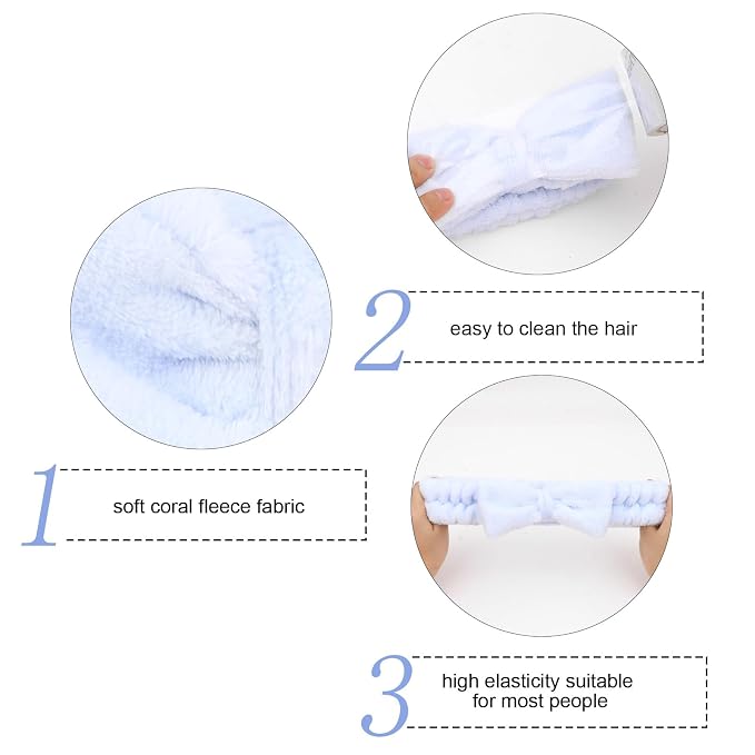 Semato 8 Pcs Blue Spa Headband Bachelorette Party Favor Set Skincare Headbands - Image 2