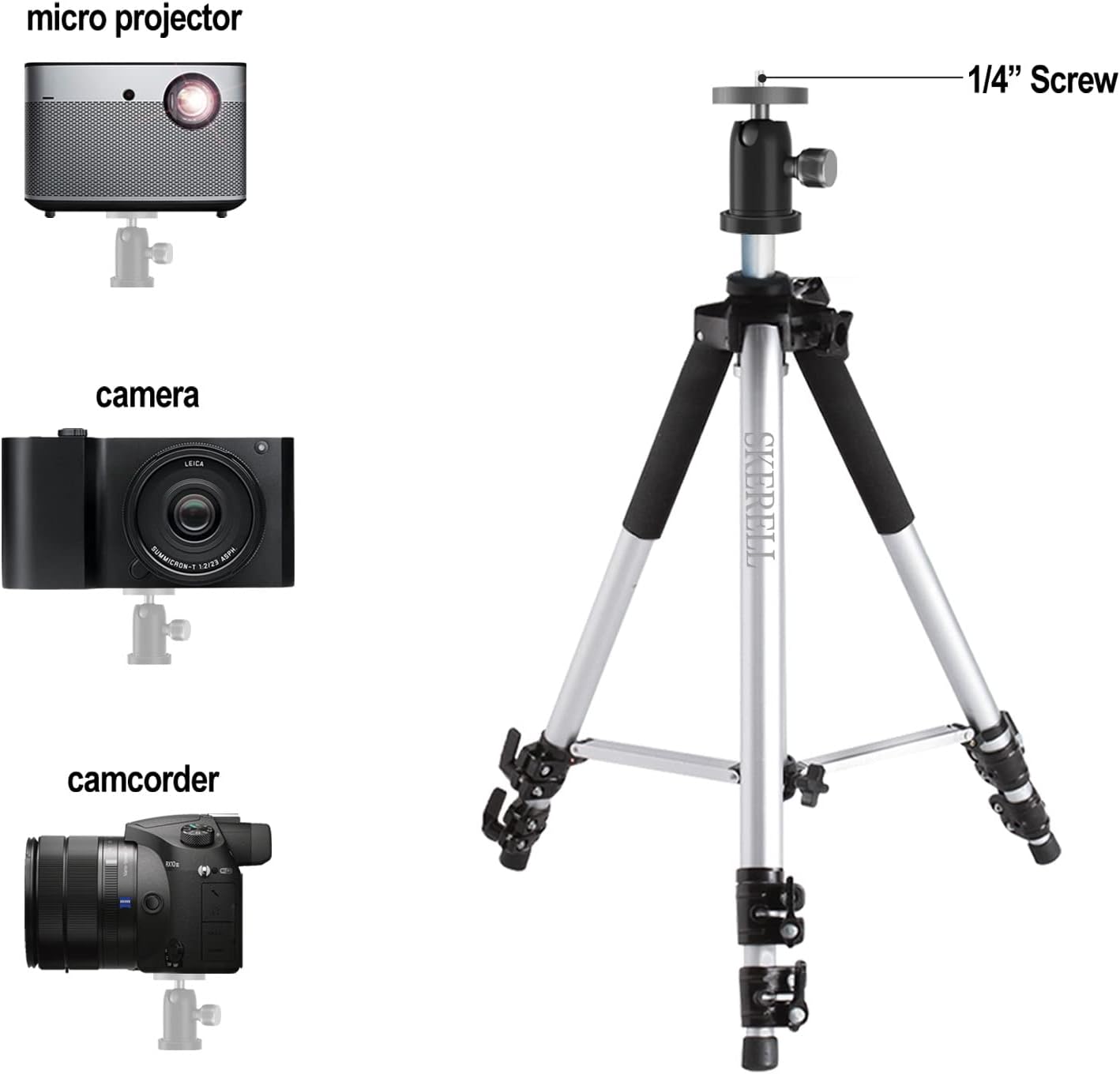 SKERELL Projector Stand Tripod Adjustable: Universal Laptop Standing Height from 17" to 48" with Tray Ball Head Carry Bag for Computer Camera
