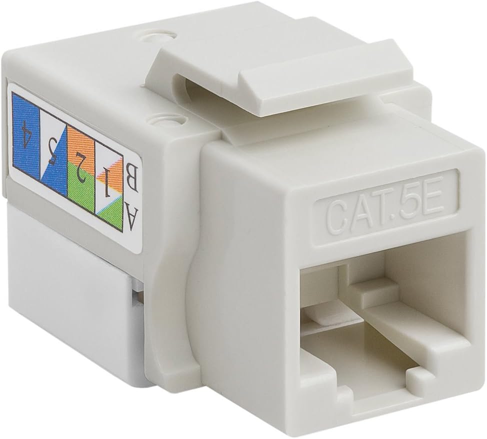 Cmple - RJ45 Keystone Jack 90 Degree Cat5e Keystone Jack Insert Punch Down RJ45 Connectors Female for Wall Plates, Patch Panels, Patch Cables, Ethernet Cables - White