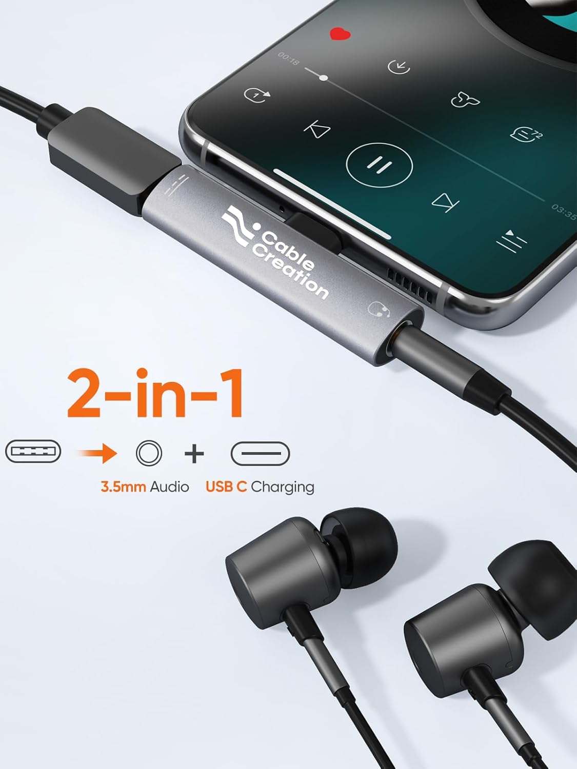 CableCreation USB C to 3.5mm Headphone and Charger Adapter, 2 in 1 Type-C to 3.5mm Audio Hi-Res with PD Fast Charge, USB C to Aux with Charging Dongle for iPhone 16 15 Pro Max, Galaxy 24+, Pixel, iPad