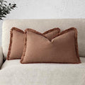 Foindtower Decorative Linen Fringe Lumbar Throw Pillow Covers 12×24 Rust by Foindtower