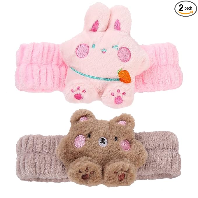 PERFECTSIGHT Kawaii Spa Headband Set, 2 Pack Cute Soft Coral Fleece Makeup and by PERFECTSIGHT