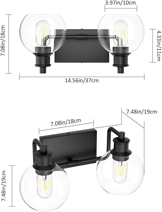 Tipace 2 Lights Industrial Bathroom Vanity Light Fixtures Over Mirror Black - Image 3