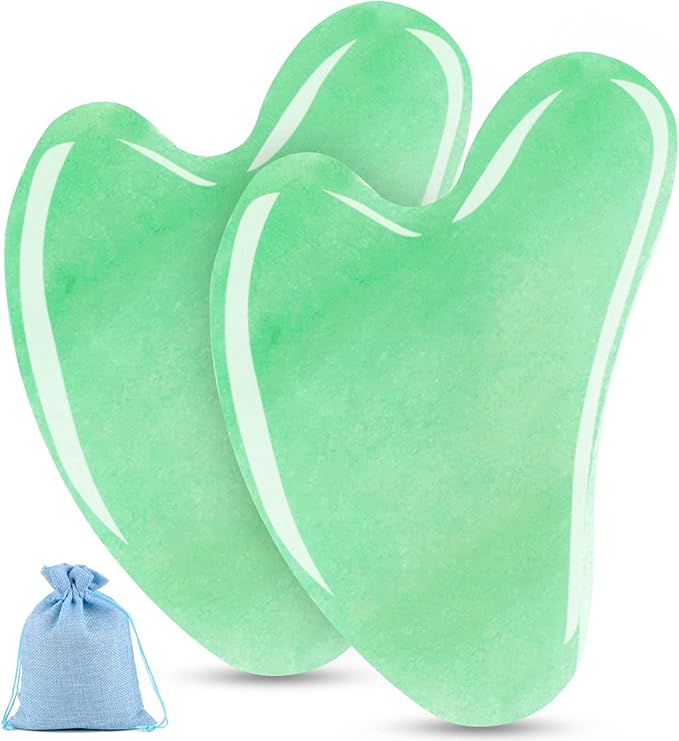 esur Jade Gua Sha Facial Tool Set, 2 Pack Guasha Tool by ESUR