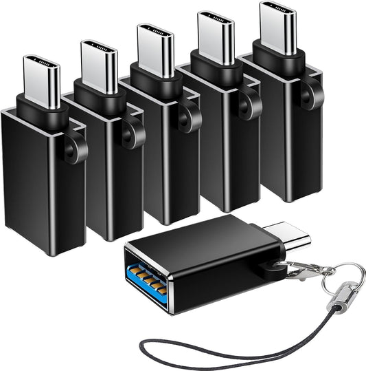 USB C to USB Adapter 6 Pack,USBC to USBA Adapter,Type-C Male USB-A Female OTG Adaptor,USB C Converter for iPhone 16 15,MacBook Pro,iPad,Samsung S24 S23 S22,Black