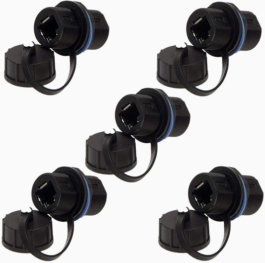 5PCS Panel Mounting Shielded RJ45 Waterproof Cat5/5e/6 8P8C Connector Ethernet LAN Cable Connector Double Head Adapter with Waterproof/Dust Cap