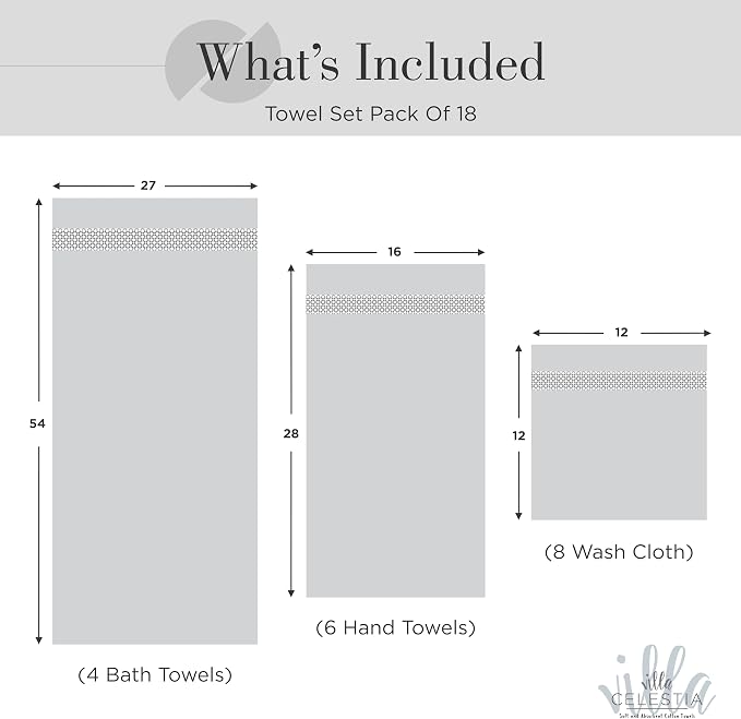 100% Cotton Bath Towel Set of 18-4 Bath Towels, 6 Hand Towels, 8 Wash Cloths - Image 5