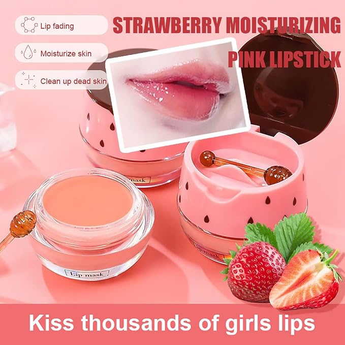 4 PCS Strawberry Lip Balm, Vitamin E Lip Masks Moisturizing Propolis Sleeping - Image 5