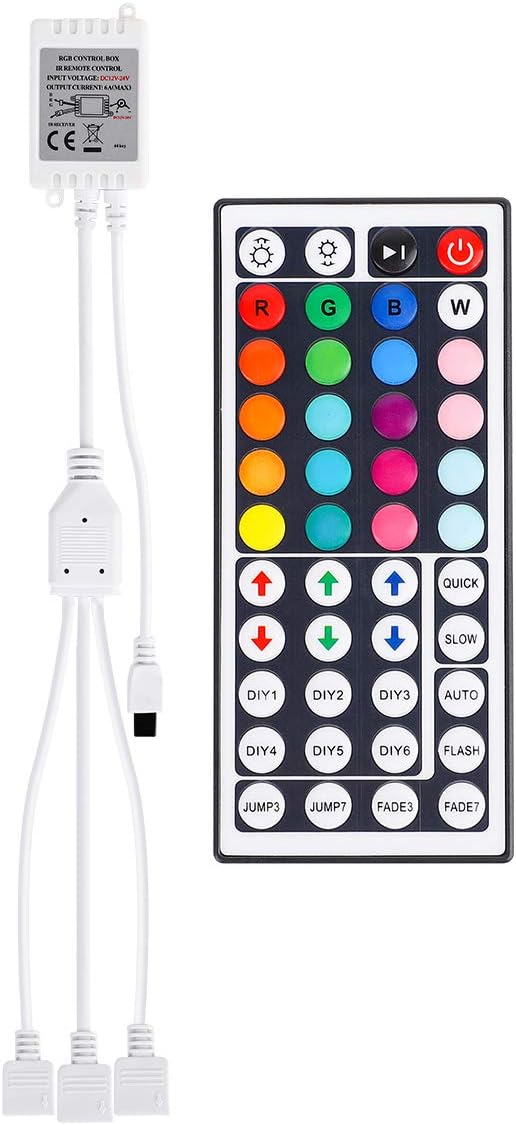 SUPERNIGHT 1-to-3 Remote Controller Dimmer for RGB LED Strip Lights, One Remote Can Control 3pcs Light Strips Synchronously, for SMD 5050 2835 3528 Multi Color Changing Rope Lights (3 Ports)