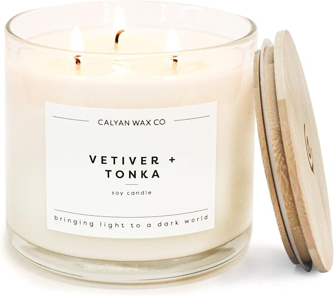 Calyan Wax Co. Vetiver & Tonka 3 Wick Scented Candle by CalyanWaxCo