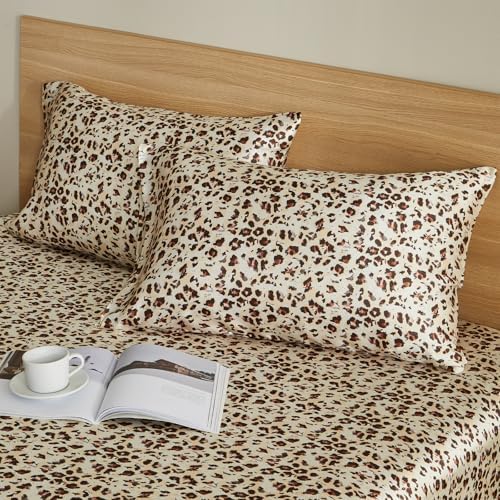 Terrazzo Leopard Print Pillow Cases, Standard Cheetah Satin Pillowcase by LCBD