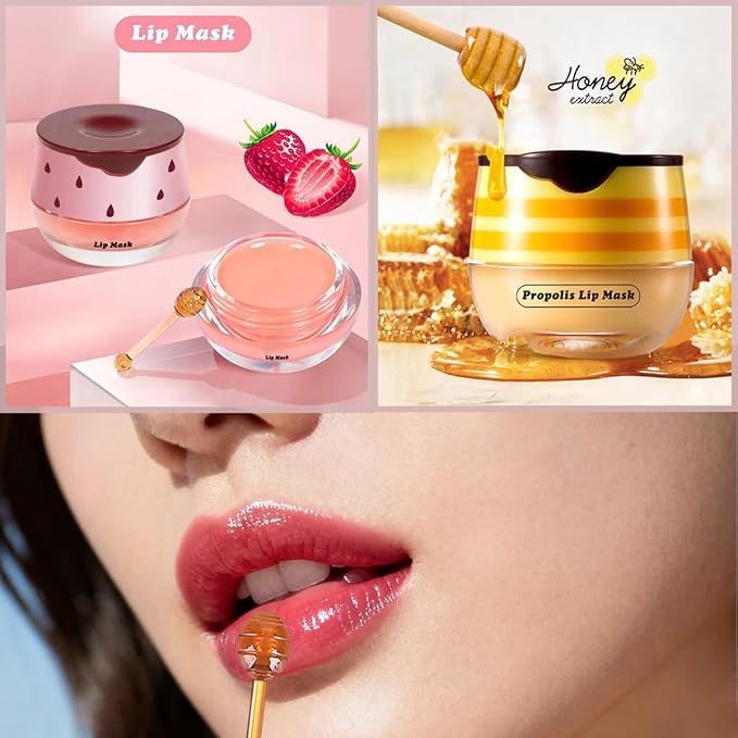 2 PCS Honey Lip Mask, Strawberry & Watermelon & Apple Lime Lip Sleeping Mask - Image 4
