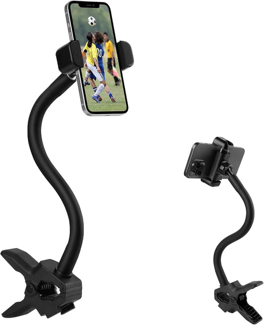 Gooseneck Phone Holder Jaws Flex Clamp Clip Mount,11.8" Long Gooseneck Arm Aluminum Alloy Ball Head Mount for Desk/Table/Pole/Board,Compatible with 3.5~7.5" iPhone/HTC/LG/Nexus/Smartphones-1 Pack