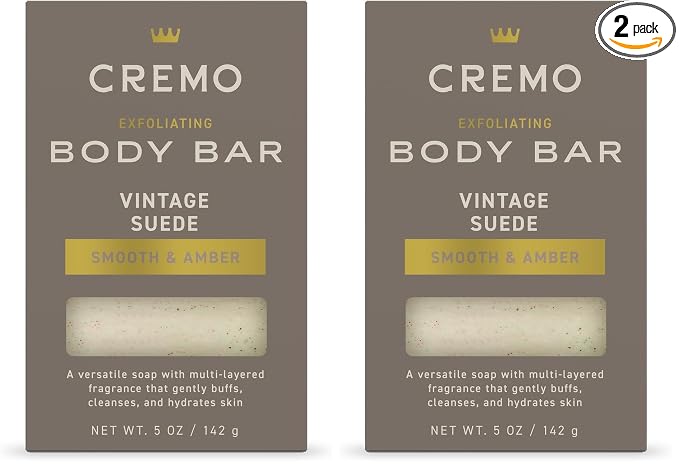 Cremo Exfoliating Body Bar for Men, Vintage Suede Scent, Cleanses and Hydrates by CremoCompany