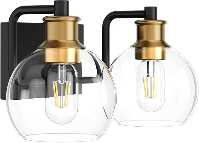 Tipace 2 Lights Vintage Bathroom Vanity Light Fixtures Over Mirror Black & Gold - Image 3
