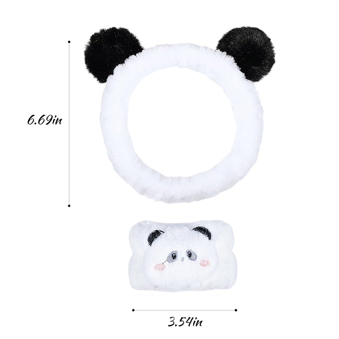 Pom Pom Panda Ears Plush Wash Face Headband Spa Wrist Band Cuffs Hair Scrunchy - Image 6